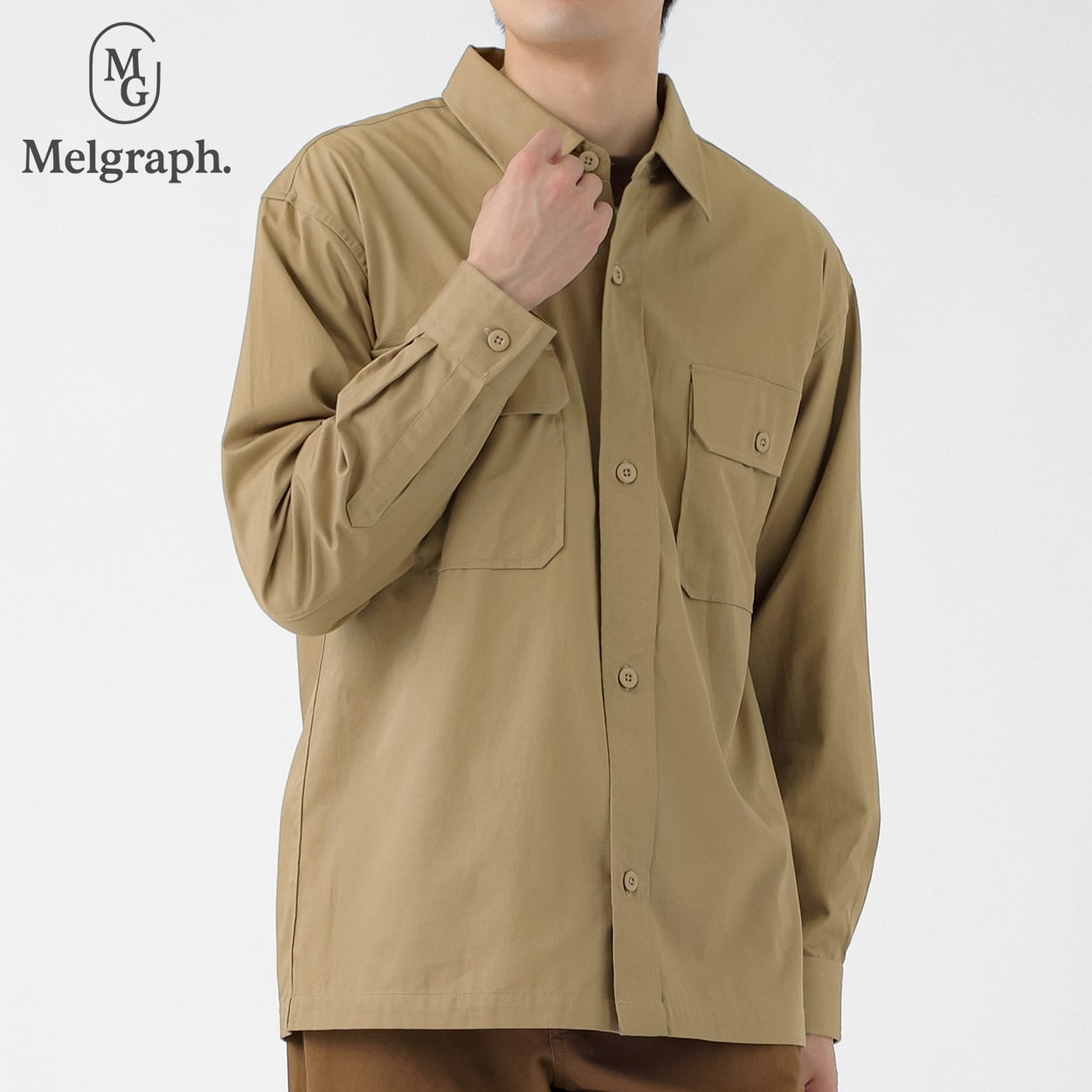 Melgraph.(メルグラフ) ツイル両ポケットシャツ メンズ(ウスチャ-XL)