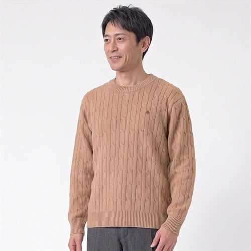POLOBCS ケーブル柄クルーセーター メンズ(チャ-M)