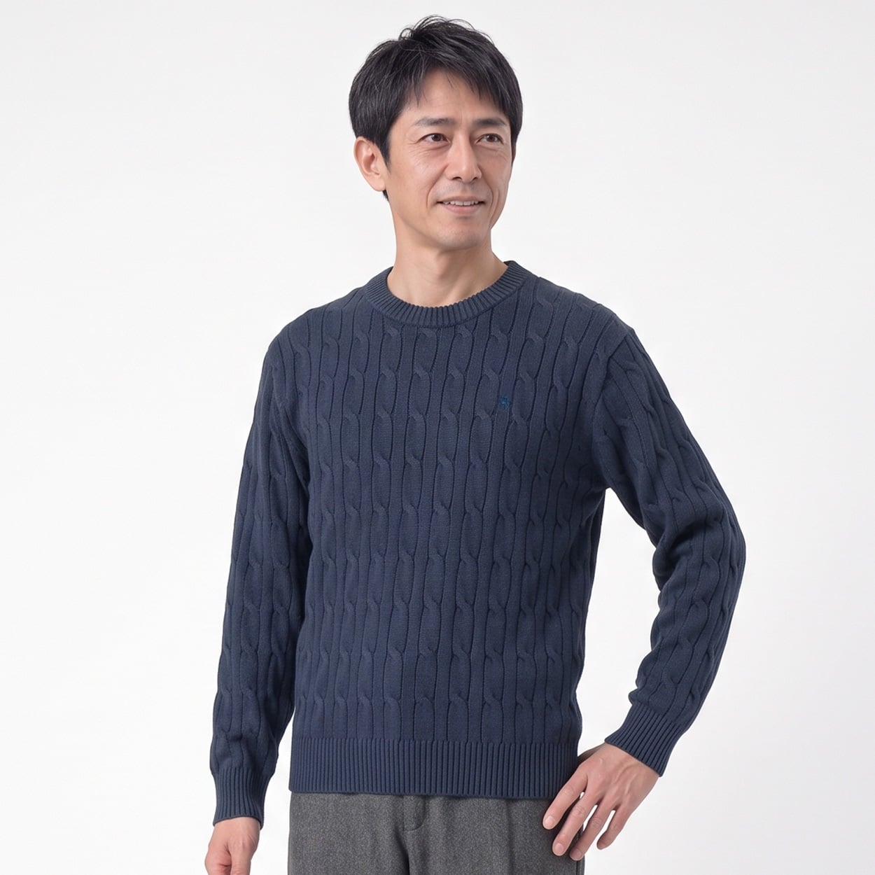 POLOBCS ケーブル柄クルーセーター メンズ(コイアオ-XL)