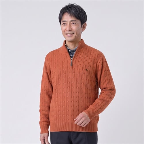 POLOBCS ケーブル柄ジップセーター メンズ