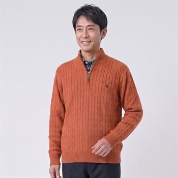 POLOBCS ケーブル柄ジップセーター メンズ(ダイダイ-M)
