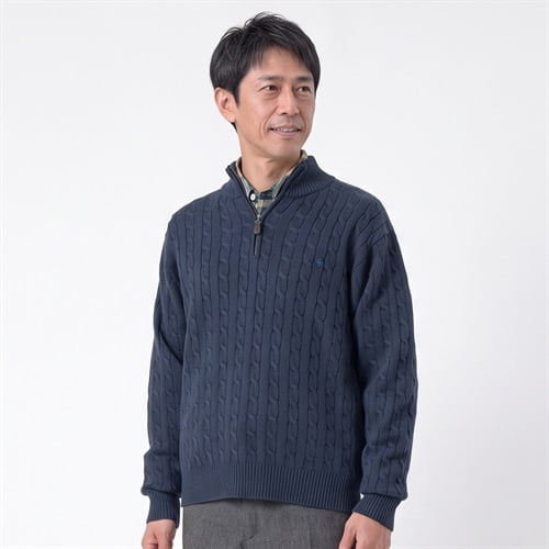 POLOBCS ケーブル柄ジップセーター メンズ(コイアオ-M)