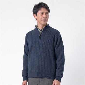 POLOBCS ケーブル柄ジップセーター メンズ(コイアオ-M)