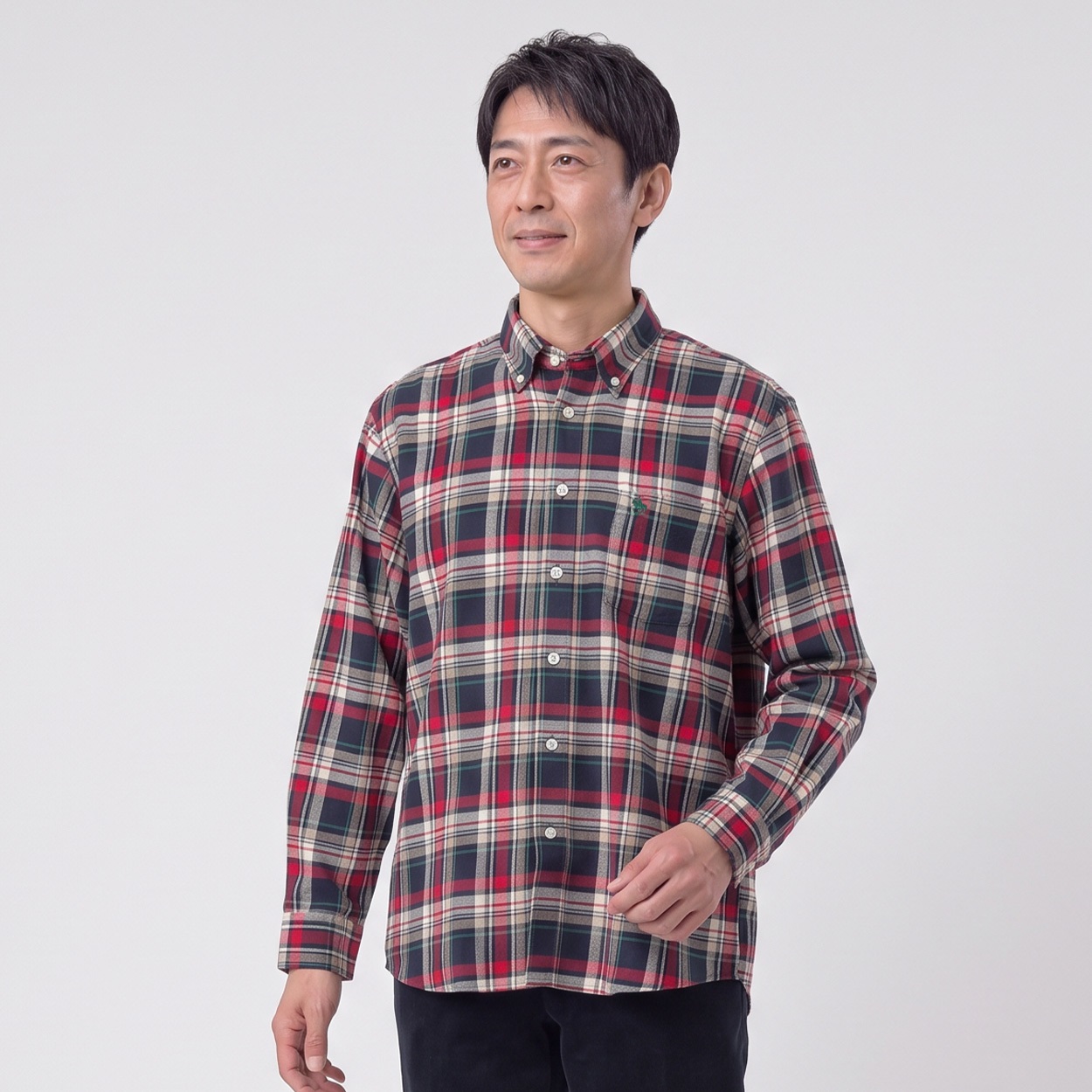 POLOBCS チェックネルシャツ メンズ(アカ-XL)