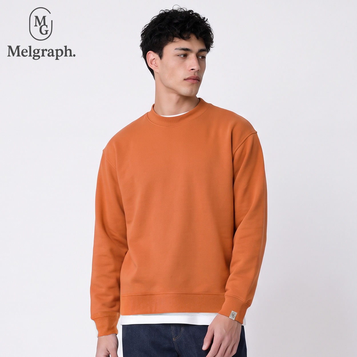 Melgraph.(メルグラフ) 裏起毛クルートレーナー メンズ(ダイダイ-M)