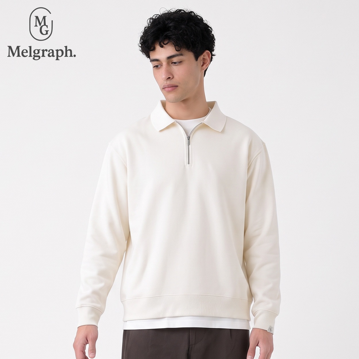 Melgraph.(メルグラフ) 裏起毛ジップポロシャツ メンズ(キナリ-L)
