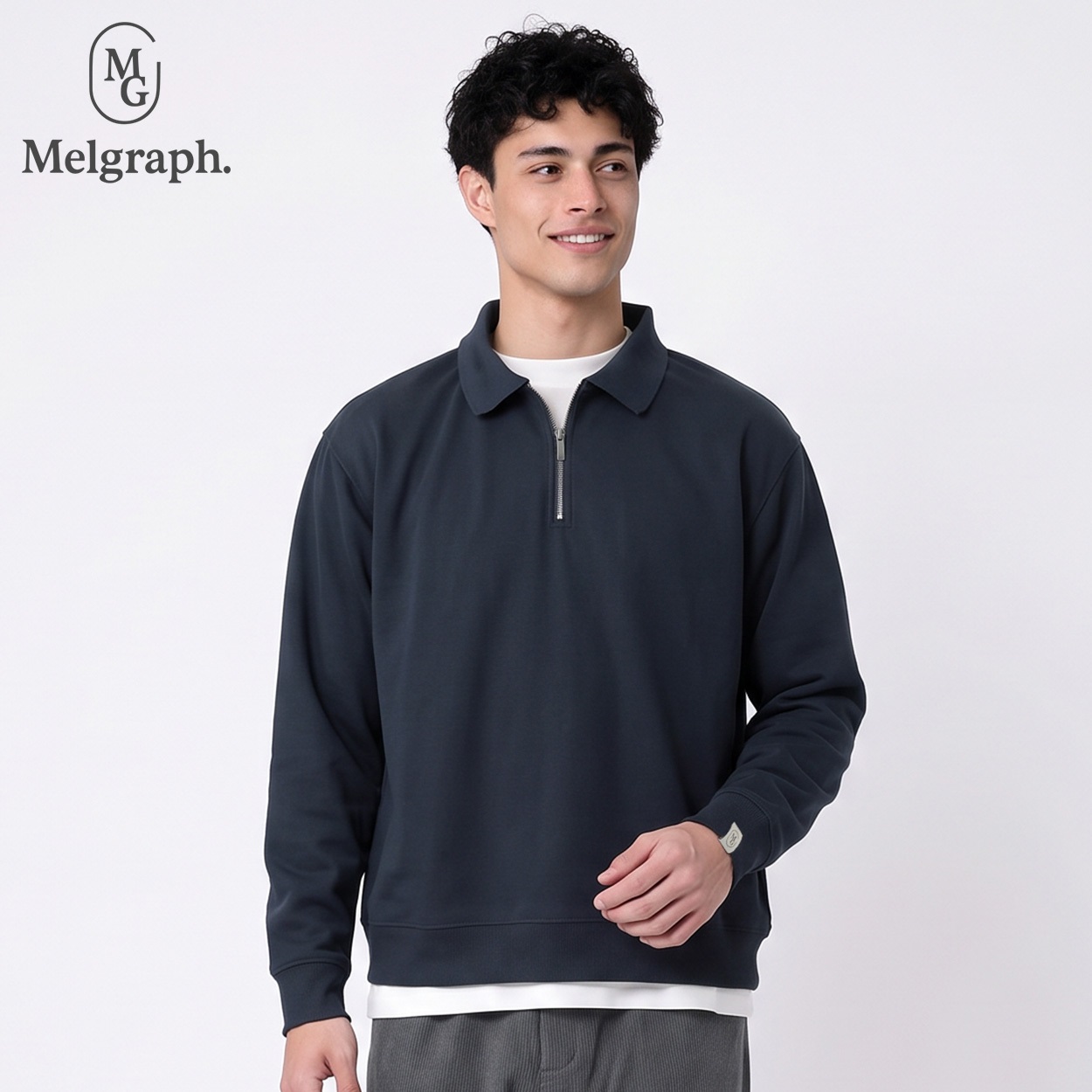 Melgraph.(メルグラフ) 裏起毛ジップポロシャツ メンズ(コイアオ-XL)