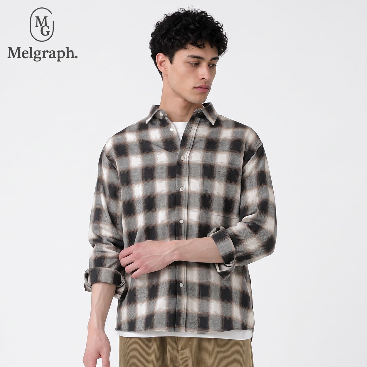 Melgraph.(メルグラフ) チェックネルシャツ メンズ(クロ-L)