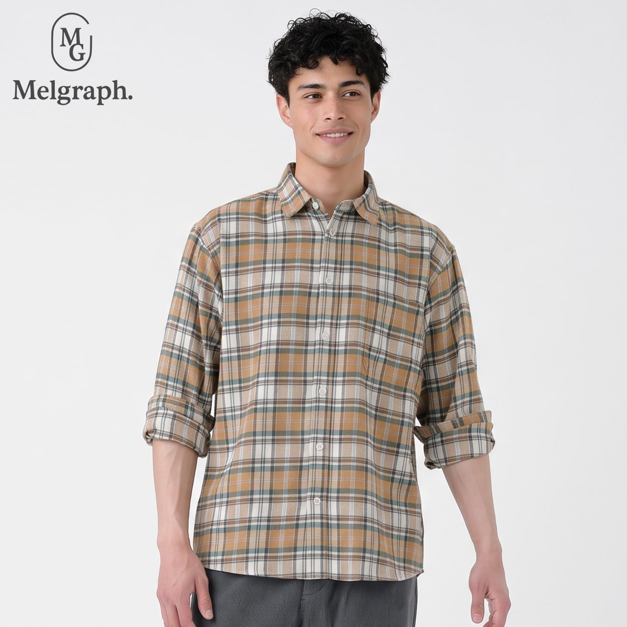 Melgraph.(メルグラフ) チェックネルシャツ メンズ(コイチャ-XL)