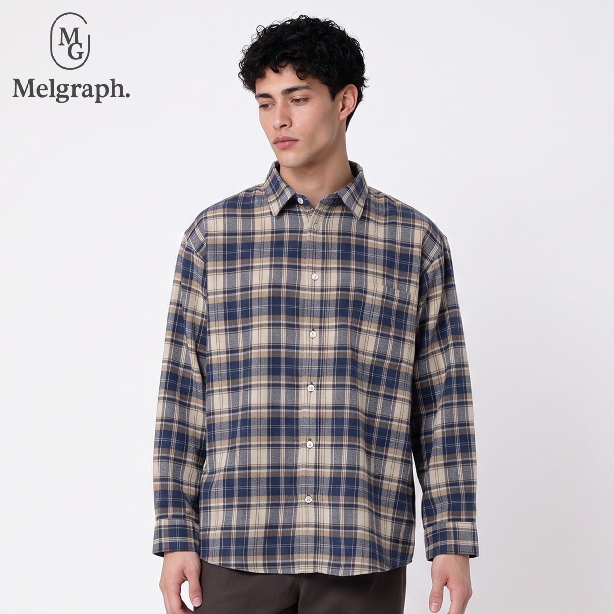 Melgraph.(メルグラフ) チェックネルシャツ メンズ(アオ-L)