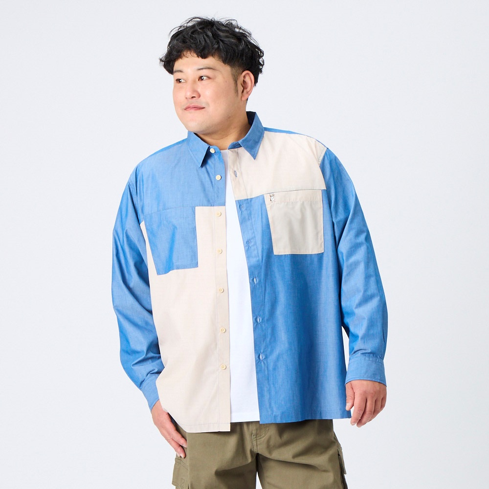大きいサイズ MACBETHシャンブレー切替シャツ メンズ GREATESS 