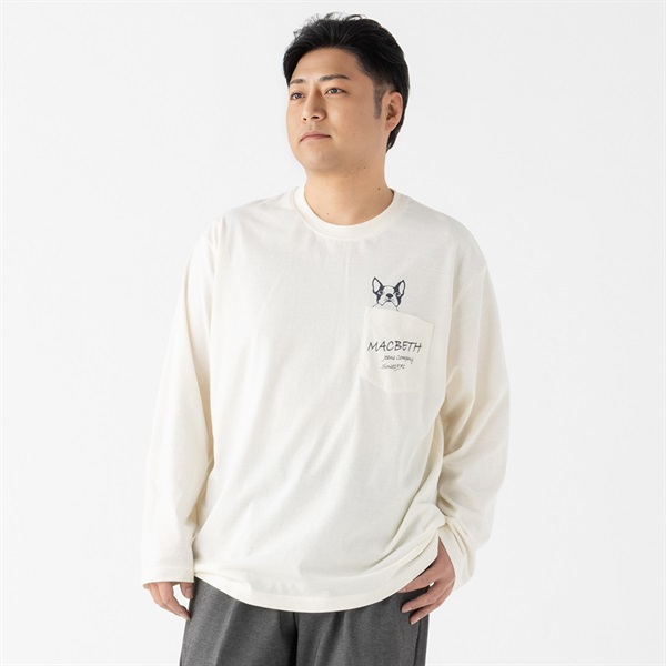 大きいサイズ MACBETH 長袖プリントTシャツ メンズ GREATESS(グレイテス)(キナリ-3L)