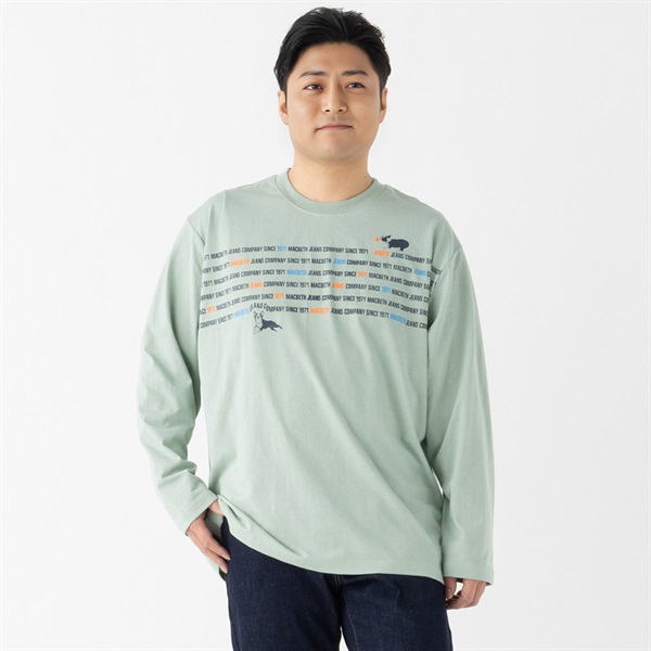 大きいサイズ MACBETH 長袖プリントTシャツ メンズ GREATESS(グレイテス)(ウスミドリ-4L)