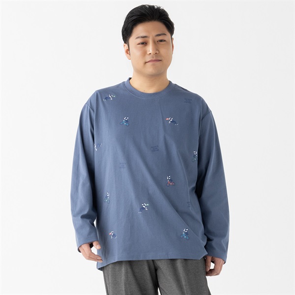 大きいサイズ MACBETH 長袖プリントTシャツ メンズ GREATESS(グレイテス)(ウスアオ-2L)