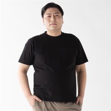 コットン無地クルーネック半袖Tシャツ メンズ(クロ-4L)