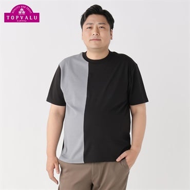 ピースフィットクール切替クルーネック半袖Tシャツ メンズ(クロ-4L)