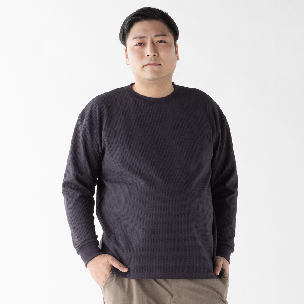 大きいサイズ 長袖 SOLOTEXワッフルTシャツ メンズ GREATESS(グレイテス)(チャコ－ルグレ－-4L)