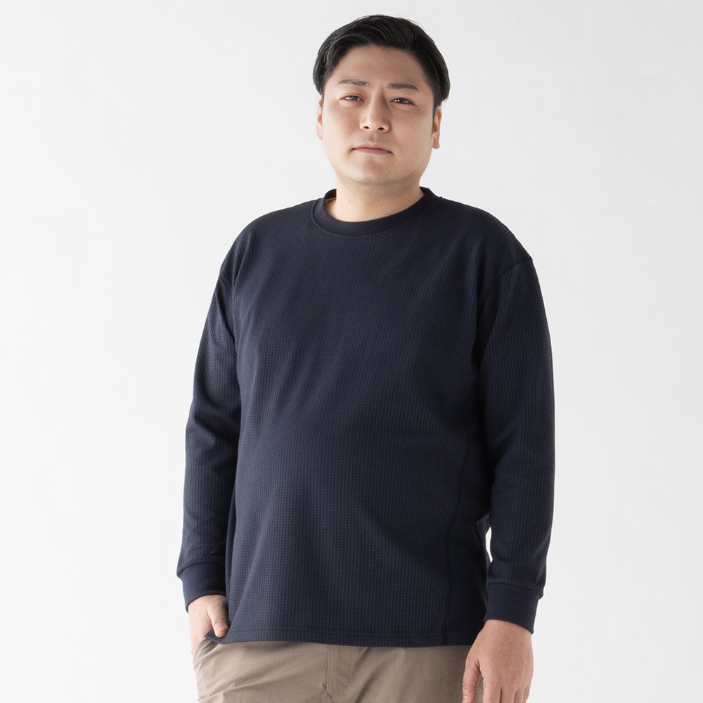 大きいサイズ 長袖 SOLOTEXワッフルTシャツ メンズ GREATESS(グレイテス)(コイアオ-5L)