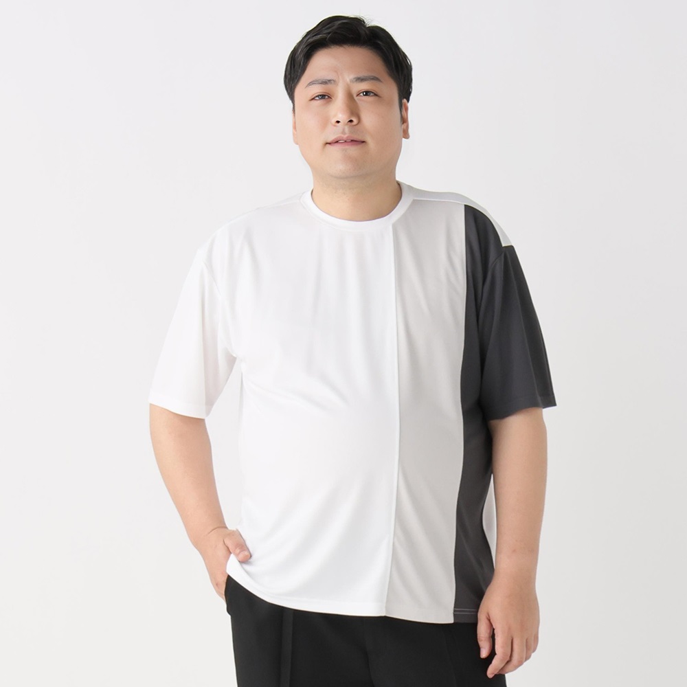 半袖切替Tシャツ メンズ GREATESS(グレイテス)(アイボリー-5L)