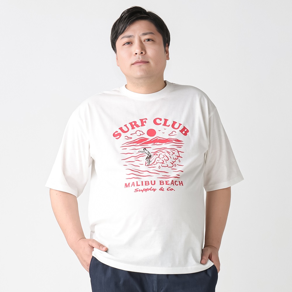 大きいサイズ 半袖刺繍プリントTシャツ メンズ GREATESS(グレイテス)(シロ-3L)