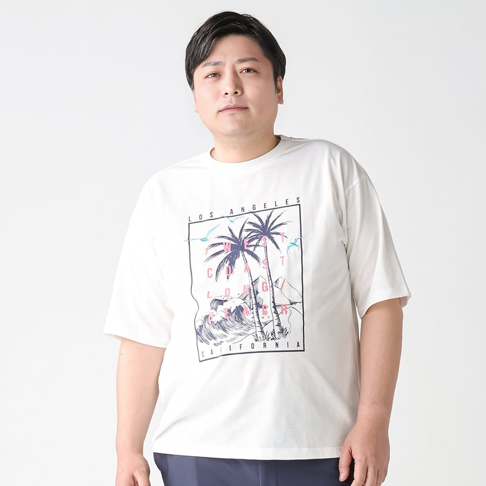 大きいサイズ 半袖刺繍プリントTシャツ メンズ GREATESS(グレイテス)(アイボリー-5L)