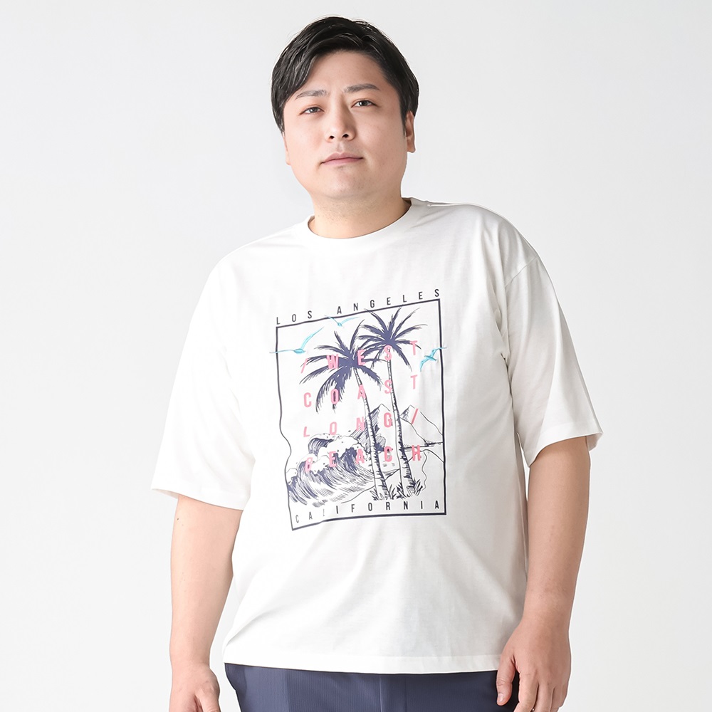 大きいサイズ 半袖刺繍プリントTシャツ メンズ GREATESS(グレイテス)(アイボリー-2L)
