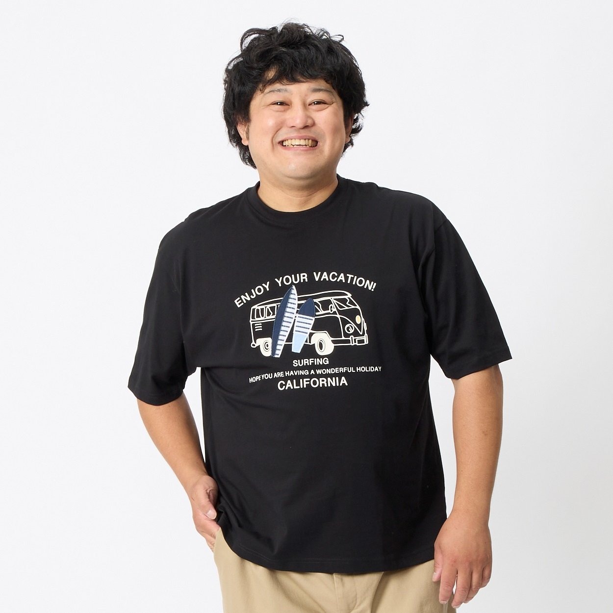 大きいサイズ 半袖デザインTシャツ メンズ GREATESS(グレイテス)(クロ-3L)