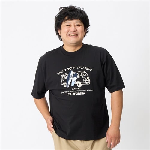 大きいサイズ 半袖デザインTシャツ メンズ GREATESS(グレイテス)(クロ-5L)