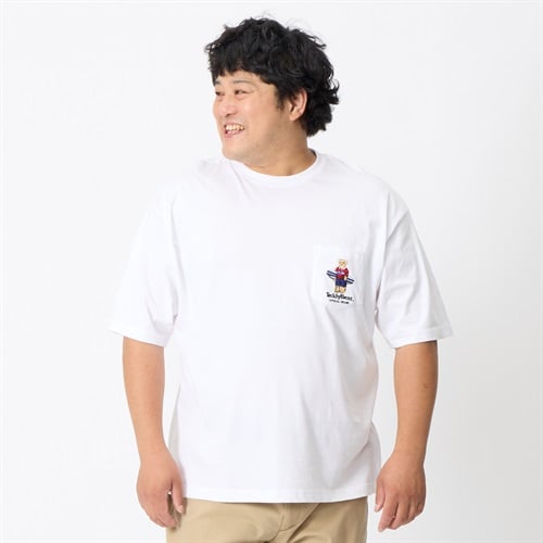 大きいサイズ テディーベアー半袖デザインTシャツ メンズ(シロ-4L)