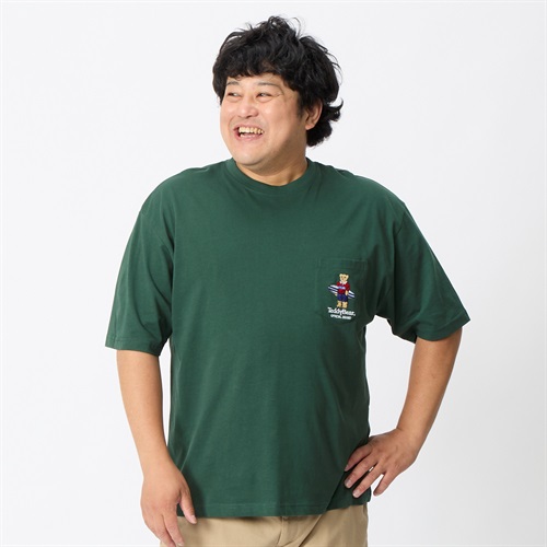 大きいサイズ テディーベアー半袖デザインTシャツ メンズ(コイミドリ-2L)