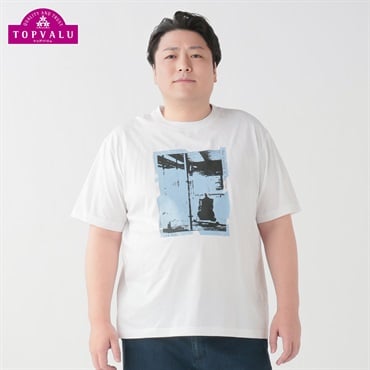 大きいサイズ　ピースフィットクール シャネツプリント半袖Tシャツ メンズ トップバリュ(TOPVALU)(シロ-3L)