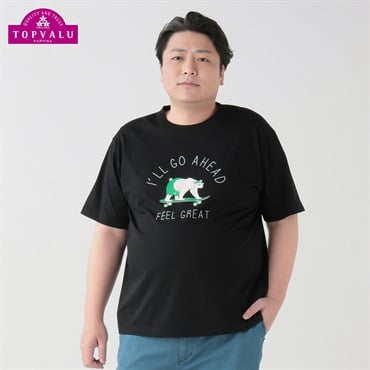 大きいサイズ　ピースフィットクール シャネツプリント半袖Tシャツ メンズ トップバリュ(TOPVALU)(クロ-3L)