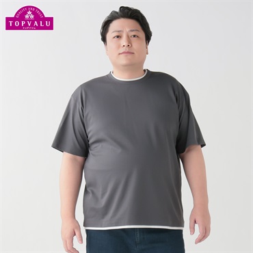 大きいサイズ　ピースフィットクール フェイククルー半袖Tシャツ メンズ トップバリュ(TOPVALU)(チャコ－ルグレ－-3L)