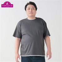 大きいサイズ　ピースフィットクール フェイククルー半袖Tシャツ メンズ トップバリュ(TOPVALU)(チャコ－ルグレ－-3L)