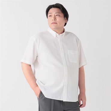 大きいサイズ  変形サッカーボタンダウンシャツ メンズ GREATESS(グレイテス)(シロ-3L)