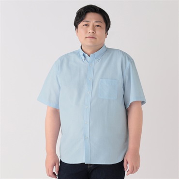 大きいサイズ  変形サッカーボタンダウンシャツ メンズ GREATESS(グレイテス)(ウスアオ-3L)
