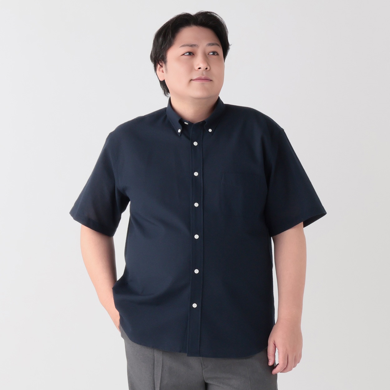 大きいサイズ  変形サッカーボタンダウンシャツ メンズ GREATESS(グレイテス)(コイアオ-4L)