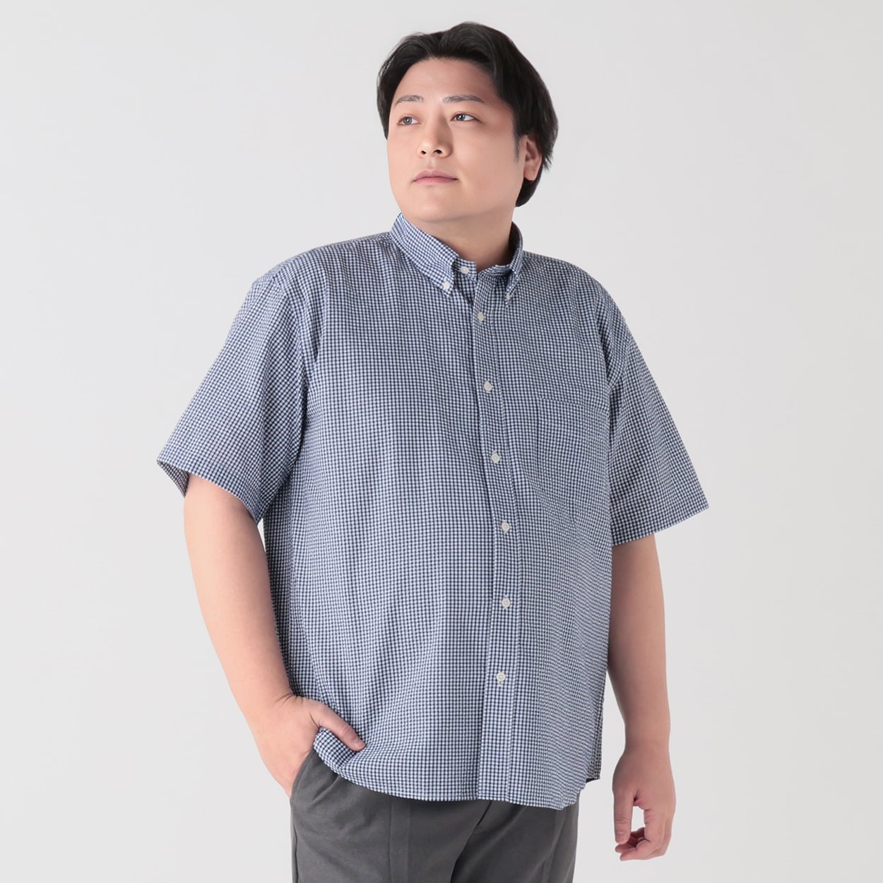 大きいサイズ  変形サッカーボタンダウンシャツ メンズ GREATESS(グレイテス)(Ａコイアオ-4L)