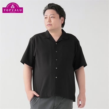 大きいサイズ  サラサラ半袖シャツ メンズ トップバリュ(TOPVALU)(クロ-3L)