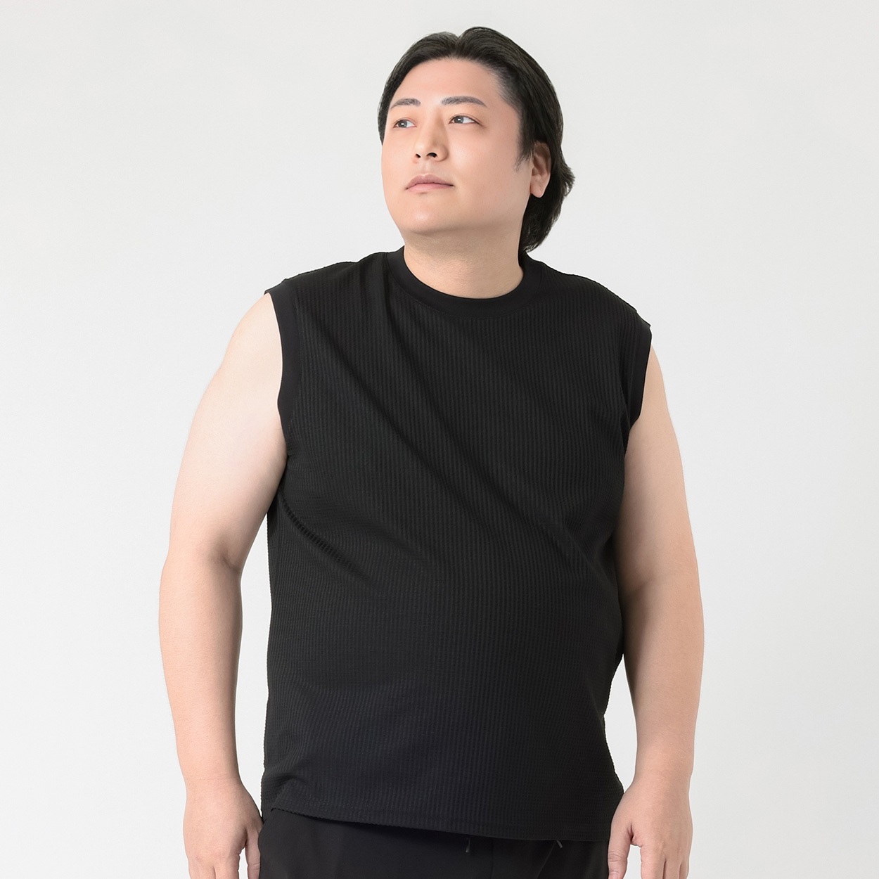 大きいサイズ SOLOTEXノースリーブ メンズ GREATESS(グレイテス)(クロ-3L)