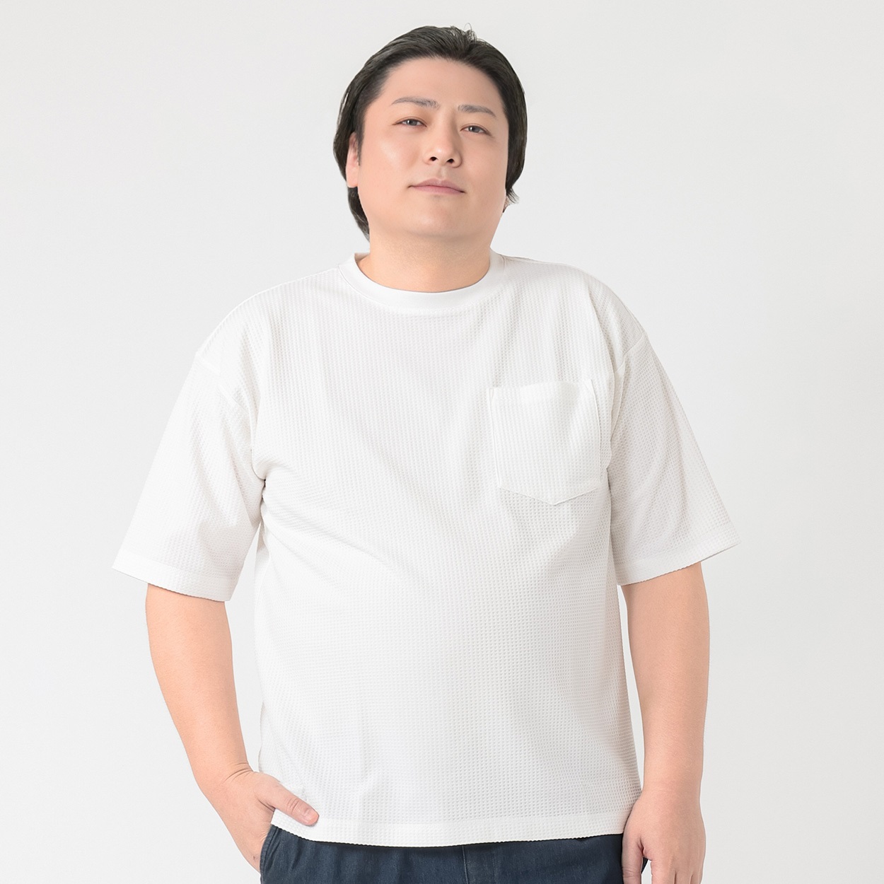 大きいサイズ 半袖SOLOTEXワッフルTシャツ メンズ GREATESS(グレイテス)(シロ-3L)