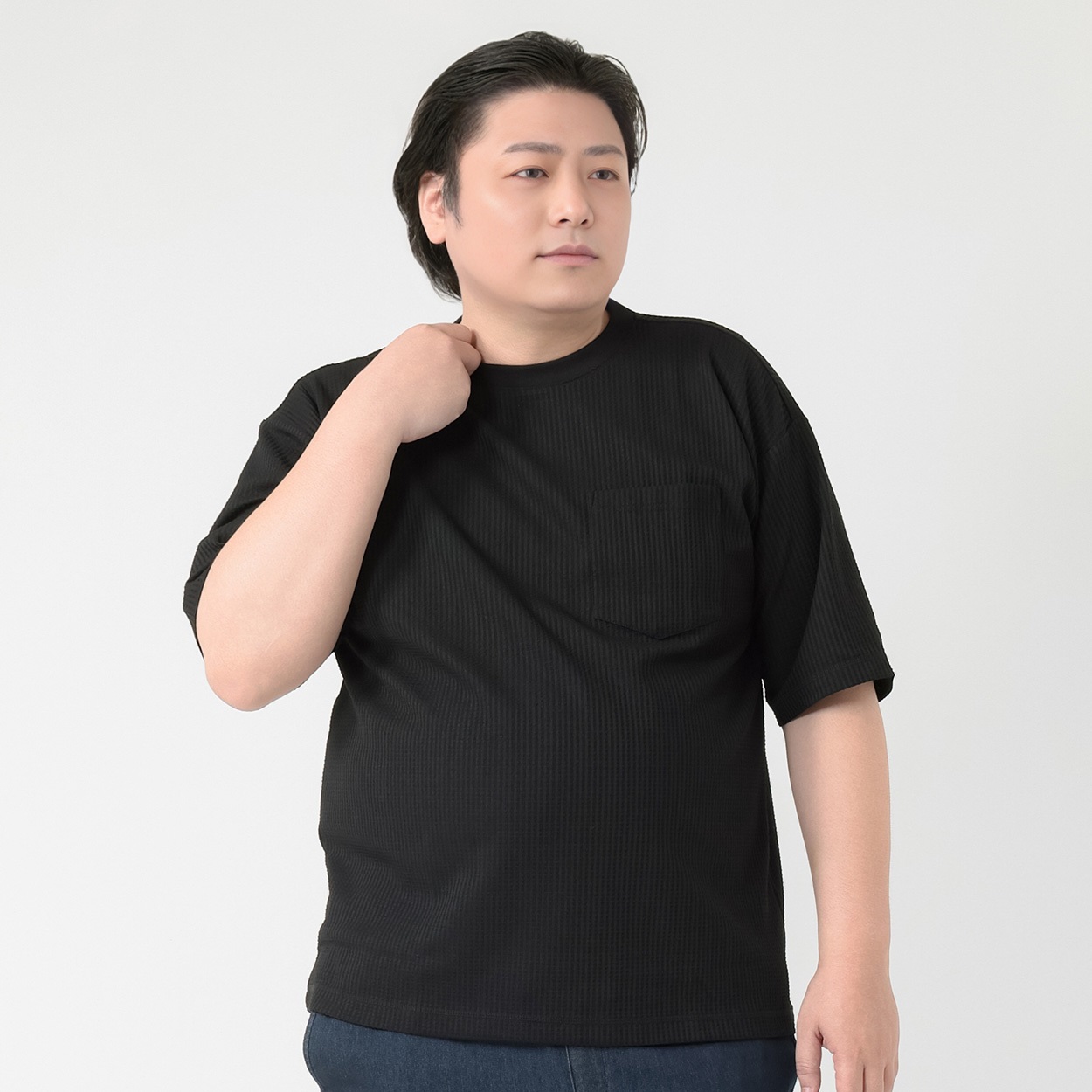 大きいサイズ 半袖SOLOTEXワッフルTシャツ メンズ GREATESS(グレイテス)(クロ-3L)