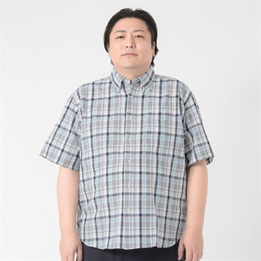 大きいサイズ　サッカーボタンダウンチェックシャツ メンズ GREATESS(グレイテス)(シロ-3L)