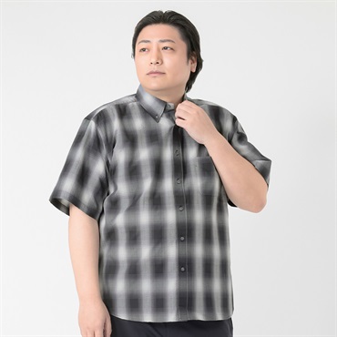 大きいサイズ　サッカーボタンダウンチェックシャツ メンズ GREATESS(グレイテス)(クロ-3L)