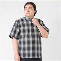 大きいサイズ　サッカーボタンダウンチェックシャツ メンズ GREATESS(グレイテス)(クロ-3L)