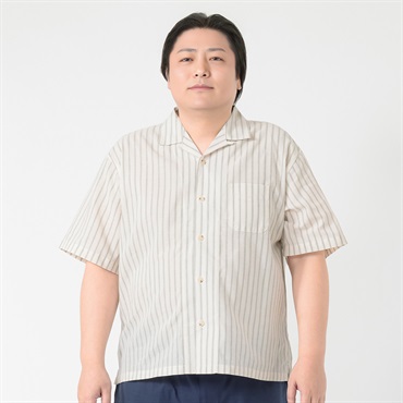 大きいサイズ　麻入りオープンカラーシャツ メンズ GREATESS(グレイテス)(ウスチャ-3L)