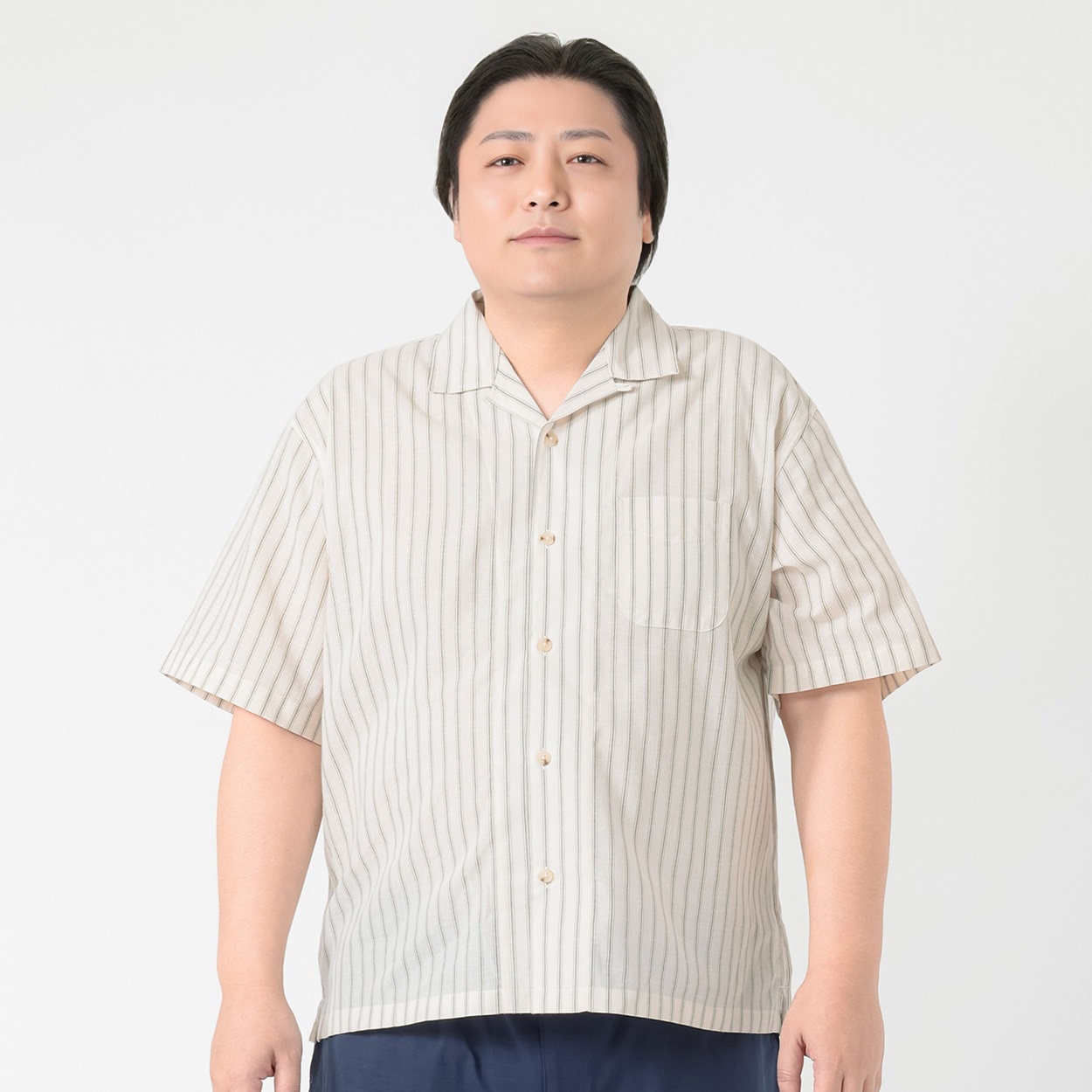 大きいサイズ　麻入りオープンカラーシャツ メンズ GREATESS(グレイテス)(ウスチャ-2L)