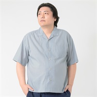 大きいサイズ　麻入りオープンカラーシャツ メンズ GREATESS(グレイテス)(ウスアオ-2L)