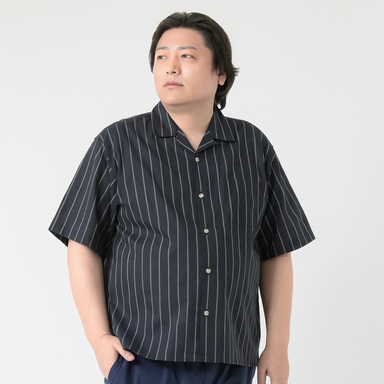 大きいサイズ　麻入りオープンカラーシャツ メンズ GREATESS(グレイテス)(コイアオ-4L)