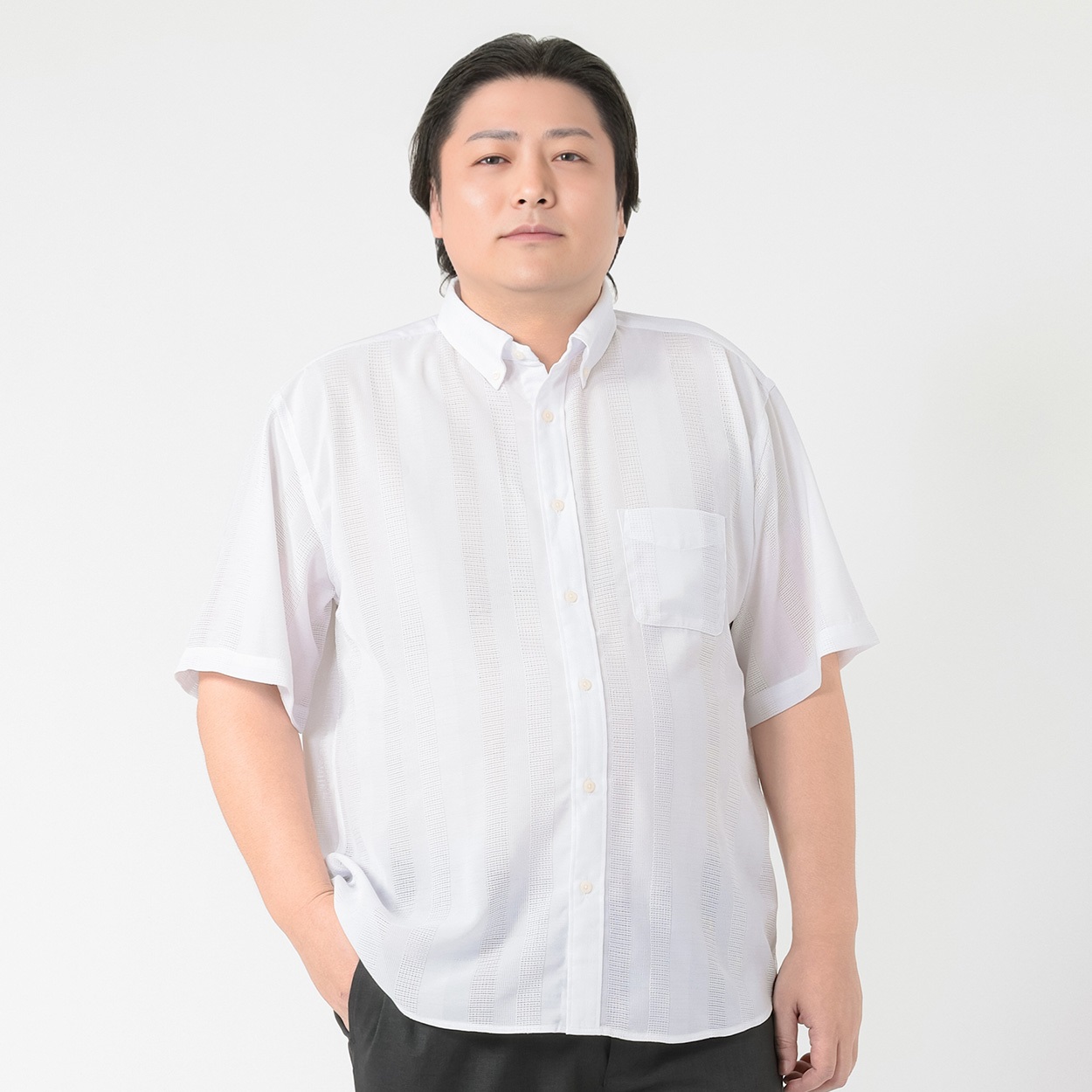 部分アキハボタンダウンシャツ メンズ GREATESS(グレイテス)(シロ-2L)